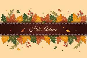 Elegant hello autumn greeting background with colorful leaves vector