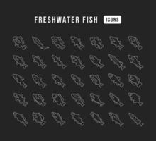 Set of linear icons of Freshwater Fish