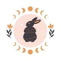 Cute rabbit with astrology, botany and esoteric elements. Year of the Rabbit 2023. vector