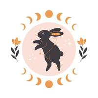 Cute rabbit with astrology, botany and esoteric elements. Year of the Rabbit 2023. vector