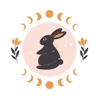 Cute rabbit with astrology, botany and esoteric elements. Year of the Rabbit 2023. vector