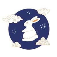 Happy Chinese New year greeting card 2023 with cute white rabbit. Year of the Rabbit. Mid autumn festival vector