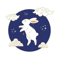 Happy Chinese New year greeting card 2023 with cute white rabbit. Year of the Rabbit. Mid autumn festival vector