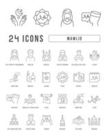 Set of linear icons of Mawlid vector