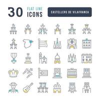 Set of linear icons of Castellers De Vilafranca vector