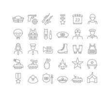 Set of linear icons of Defender of the Fatherland Day vector