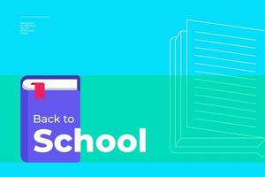 Back to school minimal trendy horizontal poster with book and text. Season educational advertising background blue color creative flyer design. Flat simple minimalistic vector eps banner