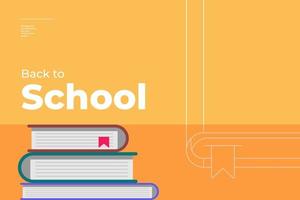 Back to school minimal trendy horizontal poster with book and text. Season educational advertising background orange color creative flyer design. Flat simple minimalistic vector eps banner