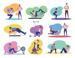 personajes en el gimnasio vector