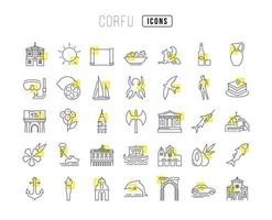 Set of linear icons of Corfu vector