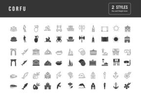 Set of simple icons of Corfu vector