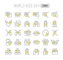 Set of linear icons of World Kiss Day vector