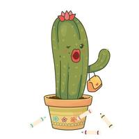 Decorate painting the cactus pot  with a magic pen vector