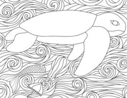 turtle undersea black and white coloring book outline vector illustration