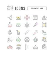 Set of linear icons of Columbus Day vector