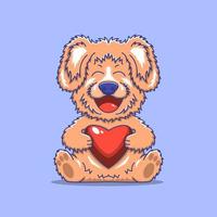 Cute dog holding heart or love icon cartoon illustration vector