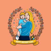 Happy mother's day cartoon hand drawn character mother hugging baby pose set vector