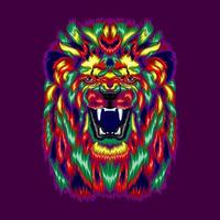 Colorful angry lion pop art portrait vector