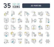 conjunto de iconos lineales de impresión 3d vector