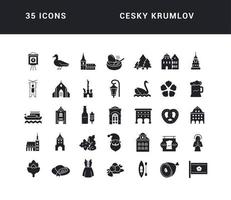 conjunto de iconos simples de cesky krumlov vector