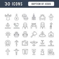 Set of linear icons of Baptism of Jesus vector