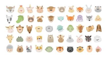 colección de caras de animales de dibujos animados vector