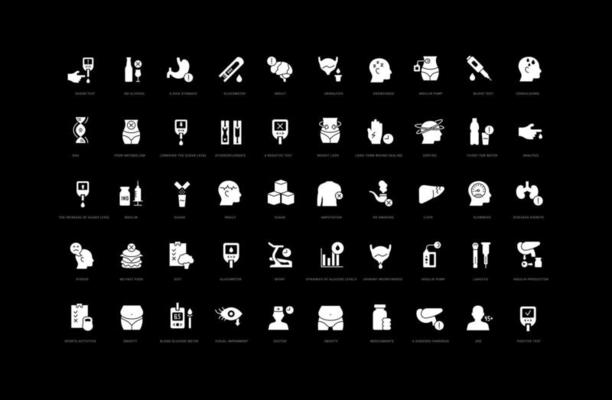 Set of simple icons of Diabetes