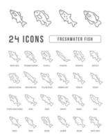 Set of linear icons of Freshwater Fish vector