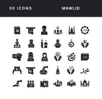 conjunto de iconos simples de mawlid vector