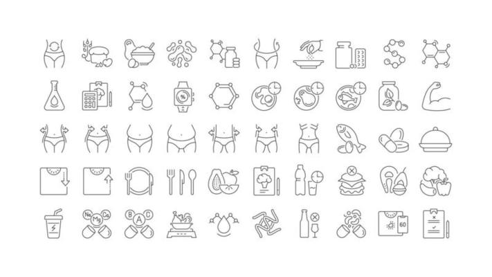 Set of linear icons of Diet and Nutrition