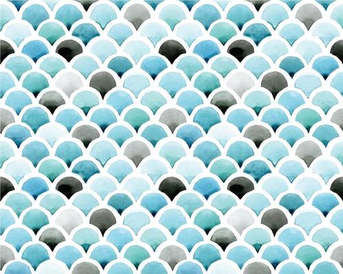 Seamless watercolor pattern, color background. Print Chevron Mermaid Scales. vibrant colors of blue, turquoise, and gray. colors of the sea, ocean. Design for wrappers, fabrics, textiles.