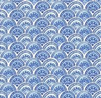 watercolor seamless pattern. blue oriental ornament, fish scales. Moroccan tiles. authentic hand drawing vector