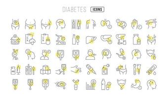conjunto de iconos lineales de diabetes vector