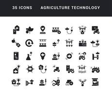 conjunto de iconos simples de tecnología agrícola vector