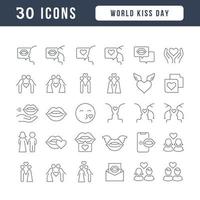 Set of linear icons of World Kiss Day vector