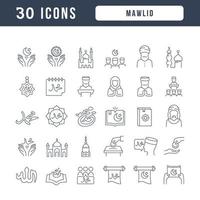 Set of linear icons of Mawlid vector