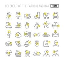 Set of linear icons of Defender of the Fatherland Day vector