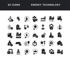 conjunto de iconos simples de tecnología energética vector