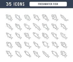conjunto de iconos lineales de peces de agua dulce vector