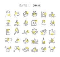 Set of linear icons of Mawlid vector