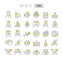 Set of linear icons of Mawlid vector