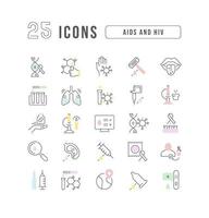Set of linear icons of AIDS and HIV vector