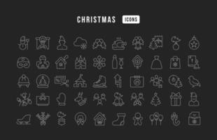 Set of linear icons of Christmas vector