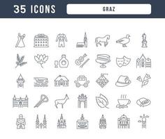 Set of linear icons of Graz vector