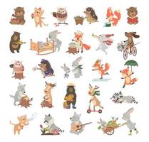 conjunto de ilustraciones con personajes de animales vector