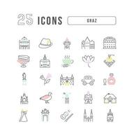 Set of linear icons of Graz vector