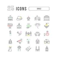 Set of linear icons of Graz vector