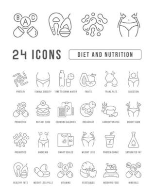 Set of linear icons of Diet and Nutrition