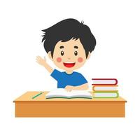 Happy Cute Kid Study Homework with Idea vector