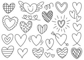 lindo corazón elemento decoración día de san valentín amor romántico negro línea contorno forma garabato dibujos animados mano dibujo boceto vector ilustración paquete conjunto paquete colección